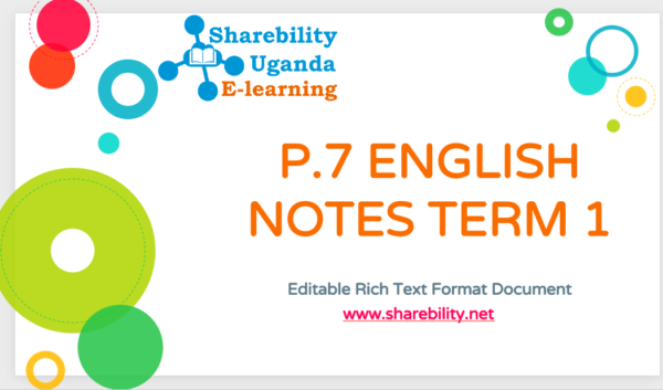 PRIMARY SEVEN ENGLISH LESSON NOTES  TERM ONE